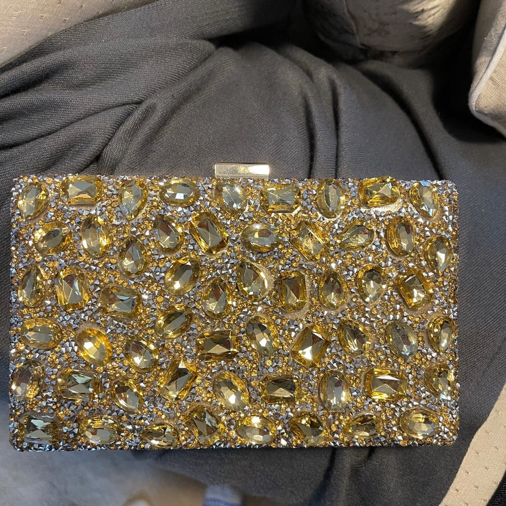Ladies gold stone encrusted evening bag